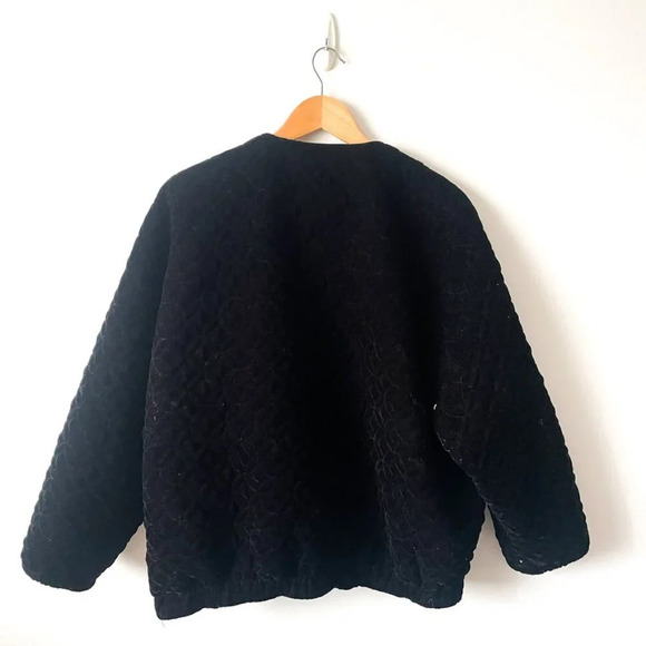 Zara Velvet Puffer Quilted Bomber Jacket Coat Black Size Medium - Picture 9 of 10